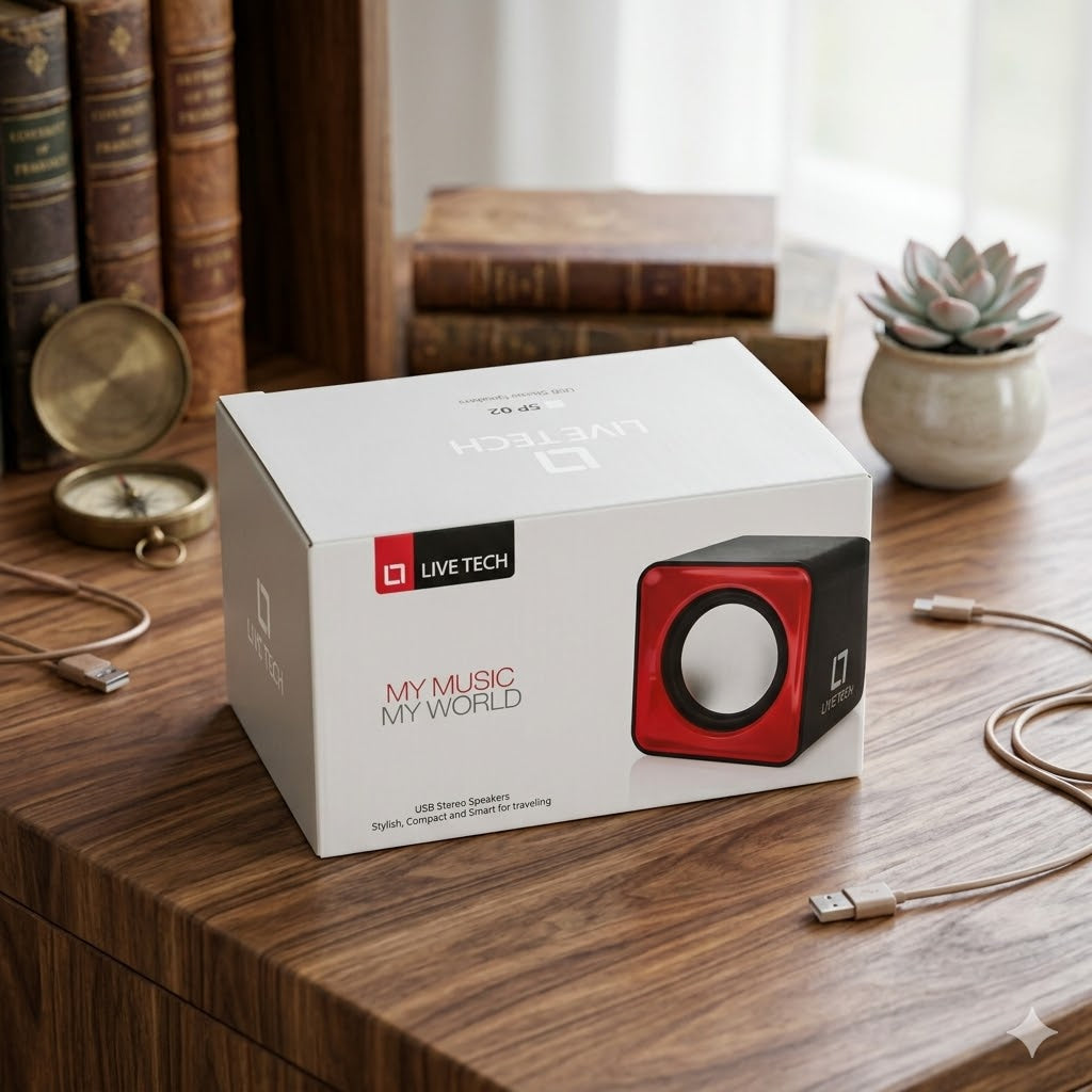 Live Tech SP-02 Multimedia Speaker | USB Powered Desktop Speakers | Stereo Sound System