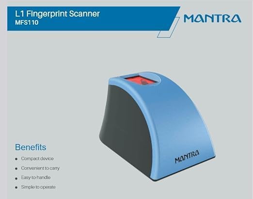 Mantra | MFS 110 L1 Biometric Fingerprint Scanner | Aadhaar Authentication | USB | 500 DPI | RD Service