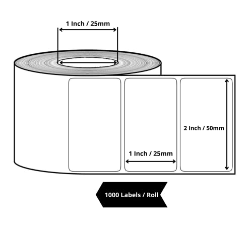 True-Ally | Direct Thermal Barcode Labels | 50mm x 25mm | 2" x 1" | 1000 Labels/Roll | White Self-Adhesive