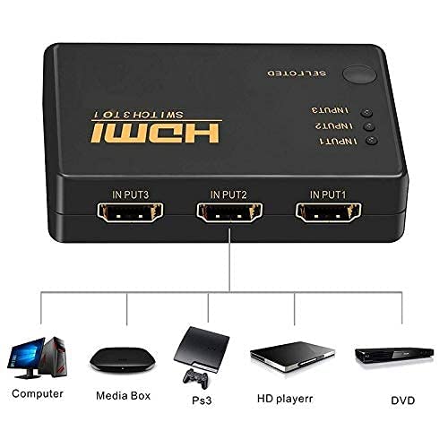 V-TEK 3 Port HDMI Switch | 3-in-1 HDMI Switcher | Multi Device HDMI Selector Box