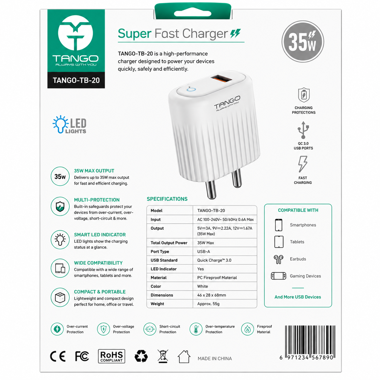 Tango | Mobile Charger | Tango-TB-20 | Fast Charging Adapter