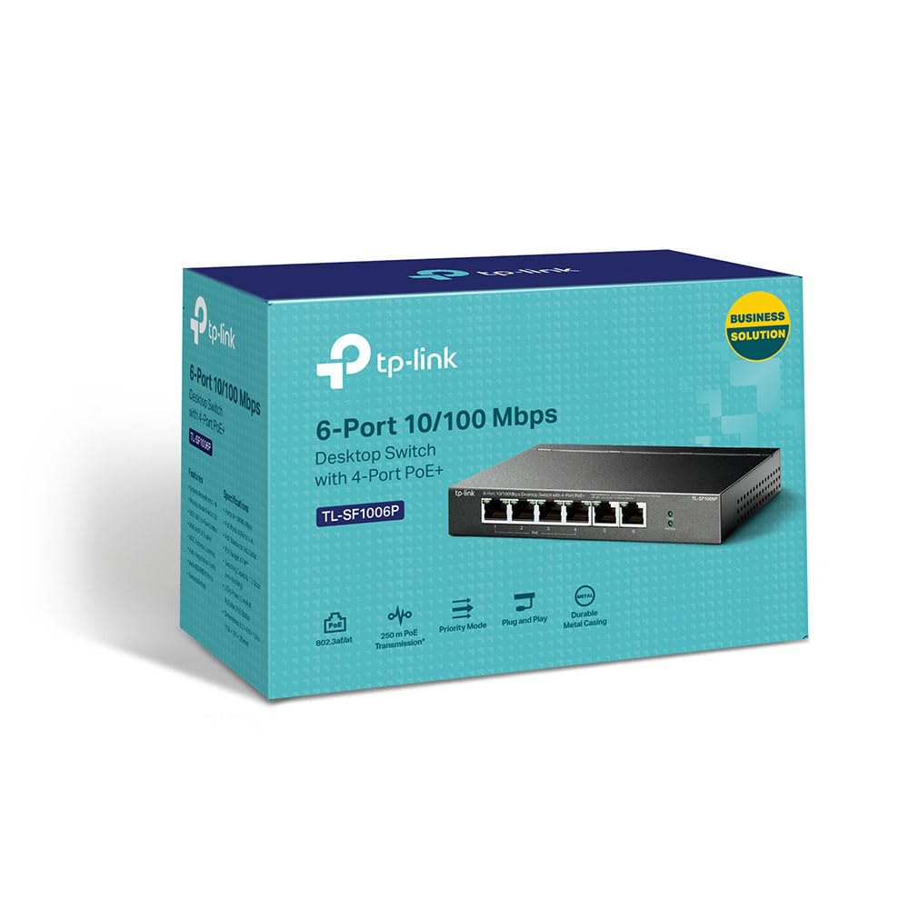 TP-Link | TL-SF1006P 6 Port Fast Ethernet PoE+ Switch | 4 PoE+ Ports | 67W | Plug & Play | Metal Desktop Switch