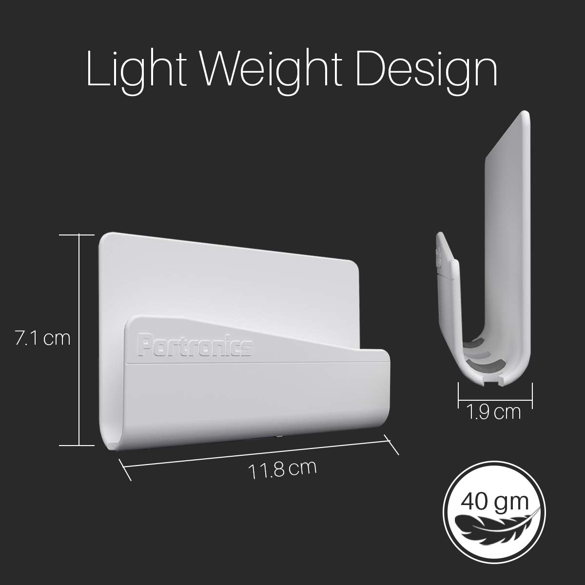 Portronics Modesk 101 Wall Mount Mobile Holder | Adhesive Charging Stand | White