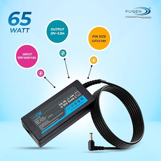 Fugen 65W USB-C Laptop Charger for Lenovo | 20V Power Adapter | Type-C Fast Charging Laptop Charger