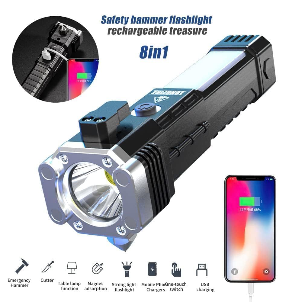 Rechargeable 3W LED Torch Light | Emergency Rescue Flashlight | Window Breaker & Seat Belt Cutter
