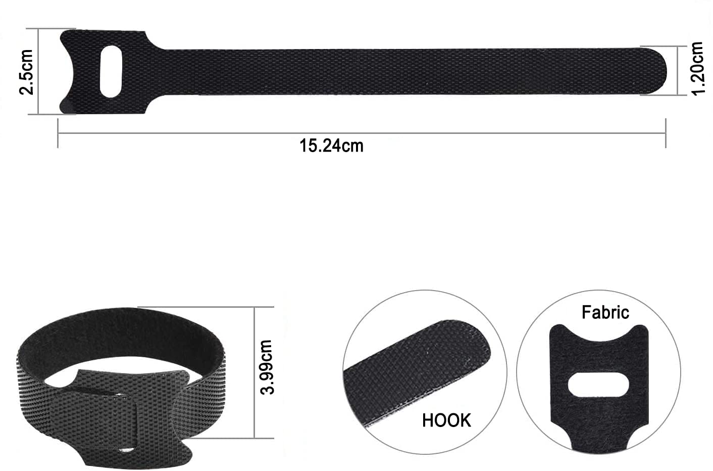 INOVERA | Reusable Hook & Loop Cable Ties | 50 Pieces | 6 Inch | Nylon Cable Organizer Straps | Black
