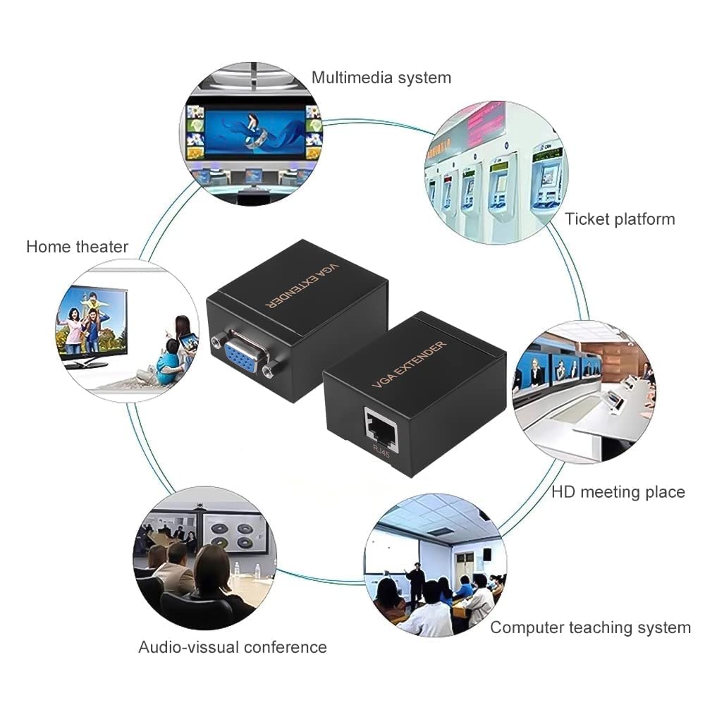 Maxicom VGA Signal Extender 60M | VGA Over CAT5/CAT6 Extender | Long Distance VGA Transmission Kit
