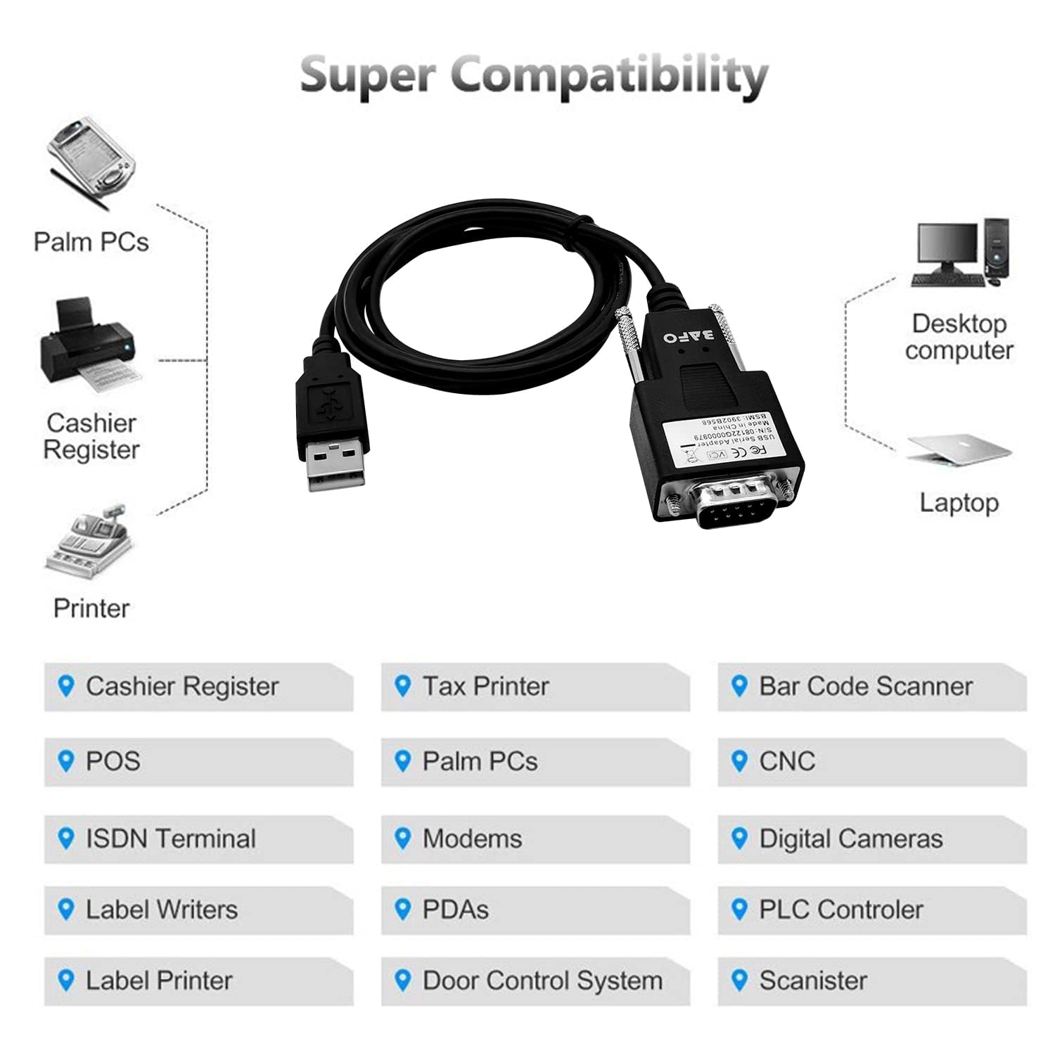 BAFO BF-812 Serial Cable | RS232 DB9 Serial Communication Cable | Data Transfer Cable for Industrial Devices