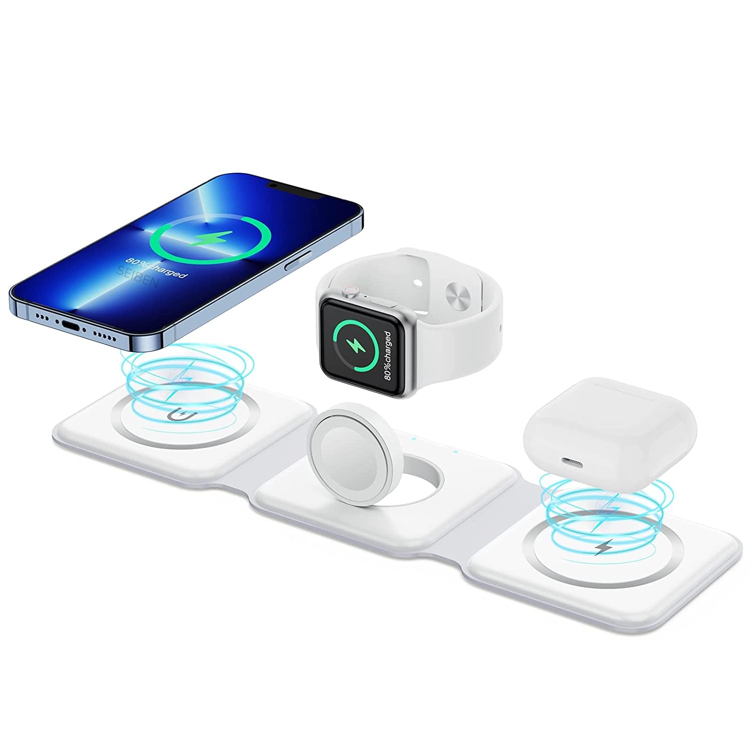 3-in-1 Magnetic Wireless Charger | Fast Wireless Charging Station for Smartphone, Smartwatch & Earbuds