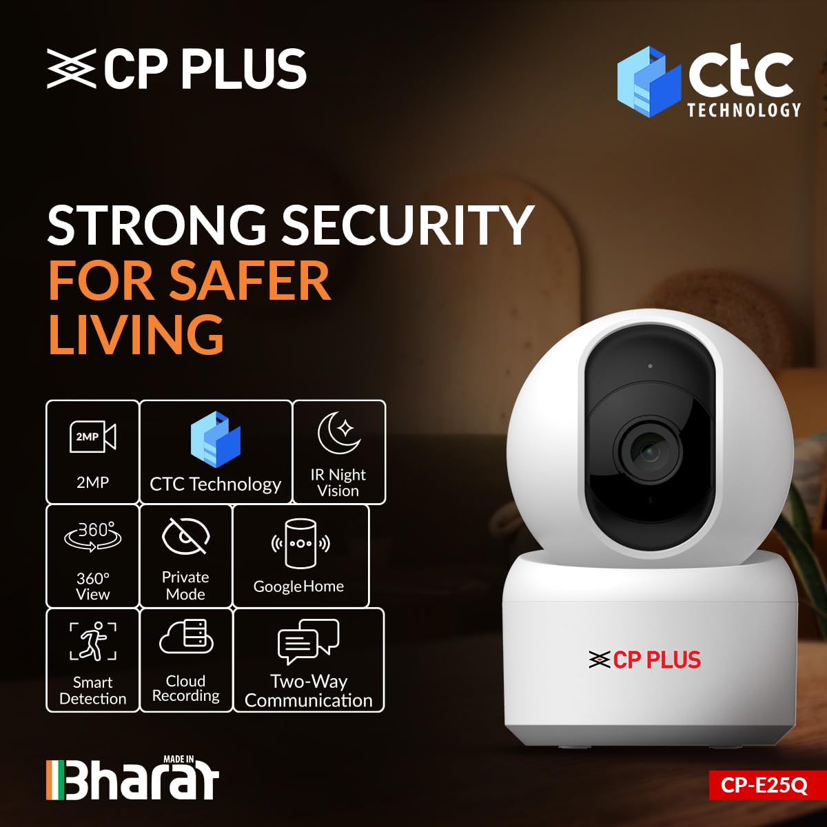 CP PLUS CP-E25Q 2MP Full HD WiFi CCTV Camera | Night Vision | Motion Tracking | 2-Way Talk