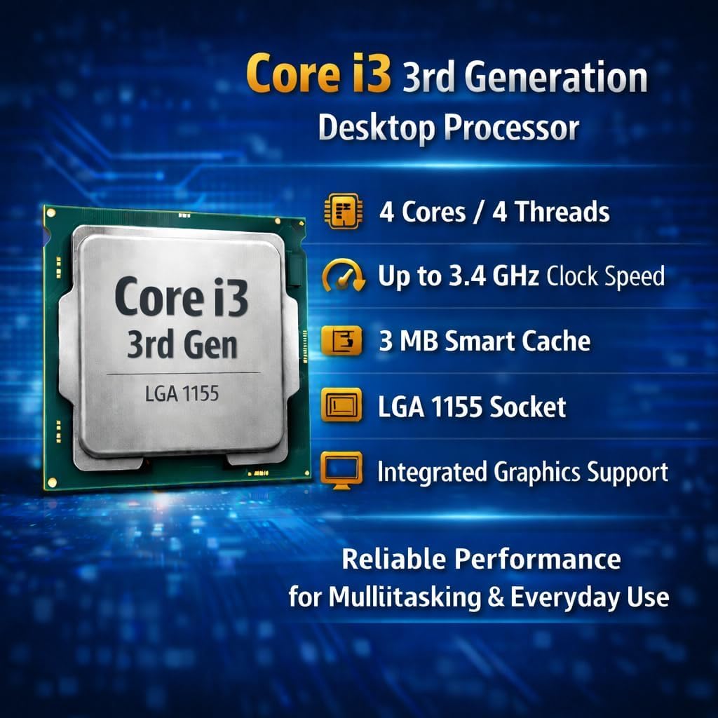 INTEL | Core i3 3rd Gen Desktop Processor | LGA 1155 | 2 Cores 4 Threads | 3MB Cache | 2.8GHz–3.5GHz