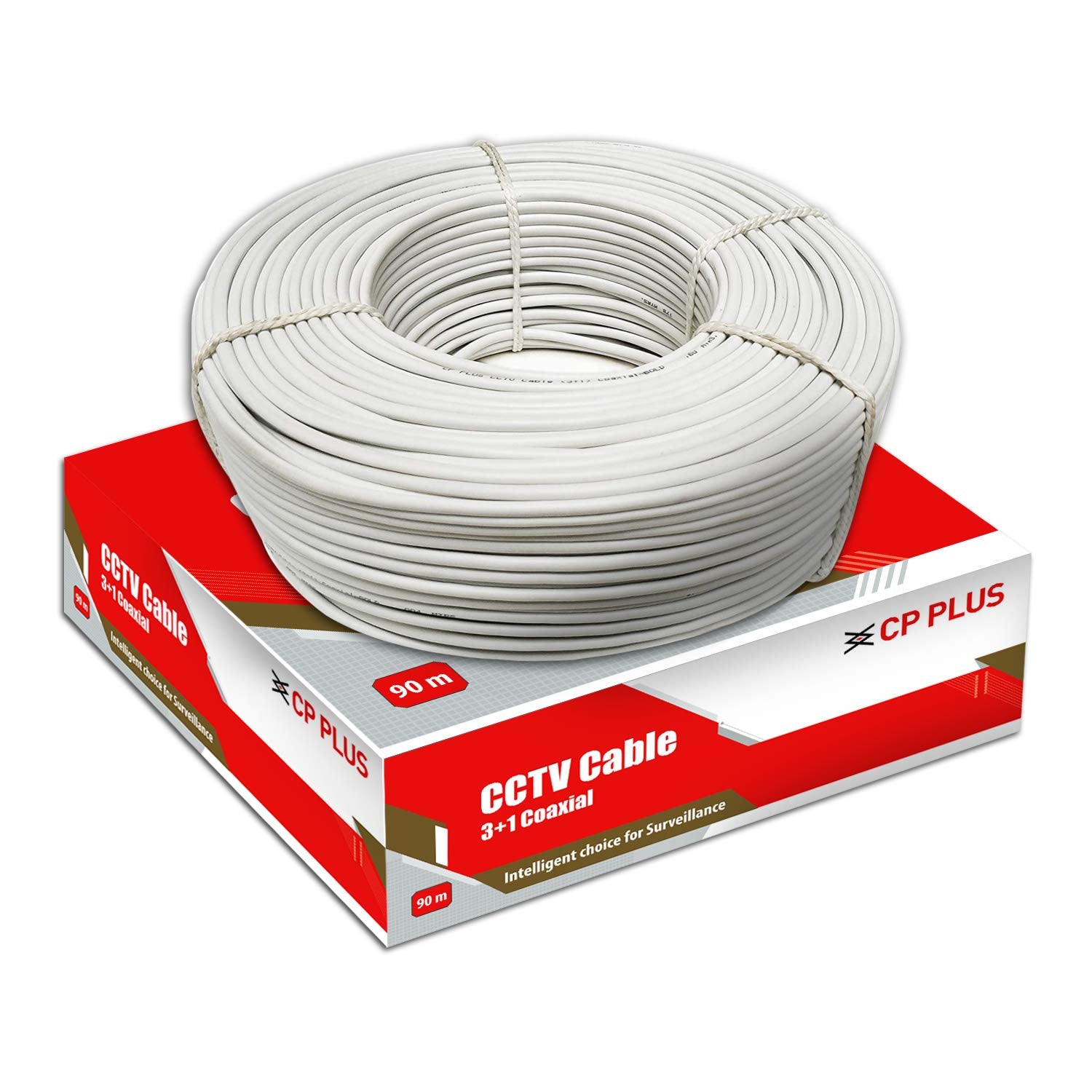 CP PLUS | 3+1 Pure Copper CCTV Camera Cable | 90 Meter | Coaxial Cable with Power | White