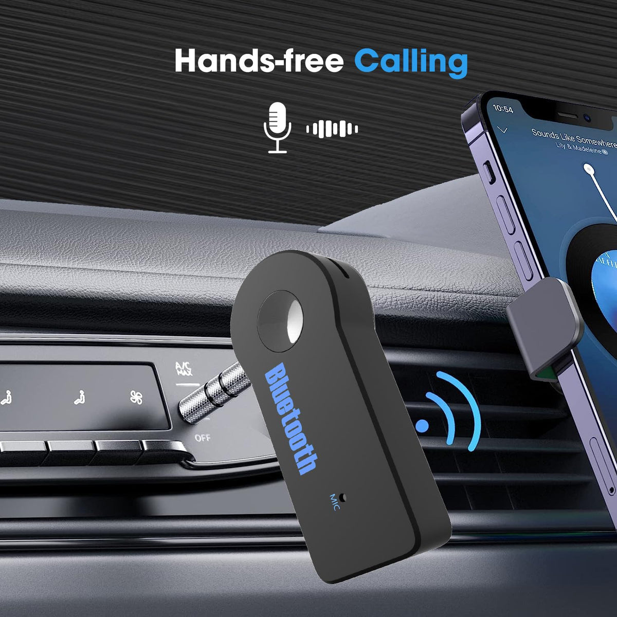 Sounce | Bluetooth AUX Receiver Adapter | Bluetooth 4.2 | 3.5mm | Hands-Free Car Kit | Wireless Music Receiver | Black