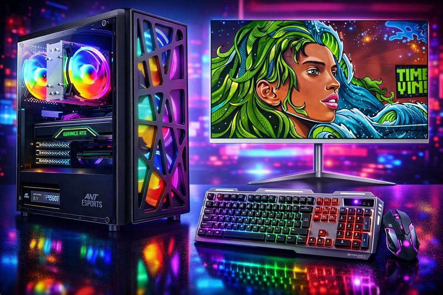 Gaming Desktop PC Set | Intel Core i7-3770 | 16GB RAM | 128GB SSD + 1TB HDD | NVIDIA GT 730 4GB GDDR5 | 22" LED Monitor | RGB Cabinet | Windows 11 Pro