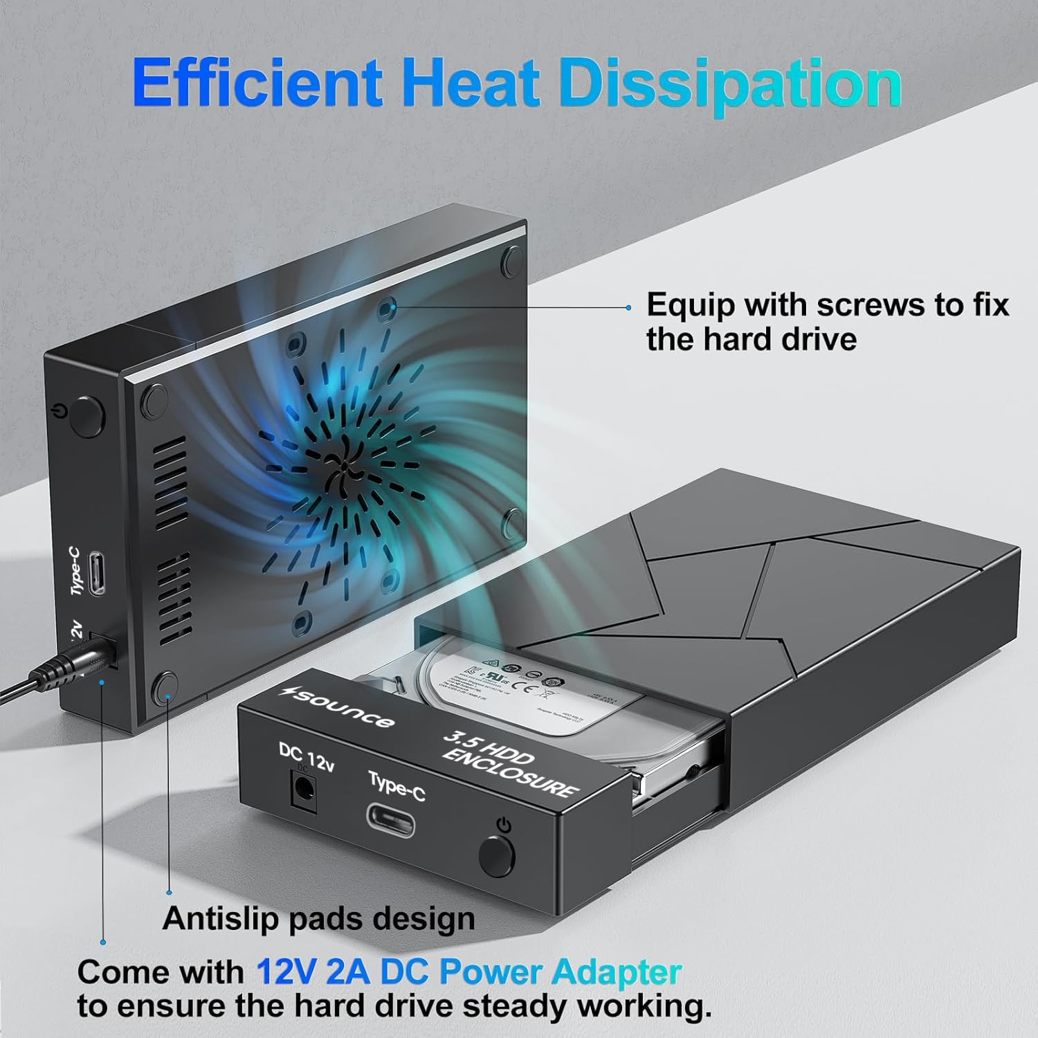Sounce | Type-C HDD/SSD Enclosure Dock | SNC-HDETC | 2.5" & 3.5" SATA | Up to 16TB | UASP | 12V/2A Adapter