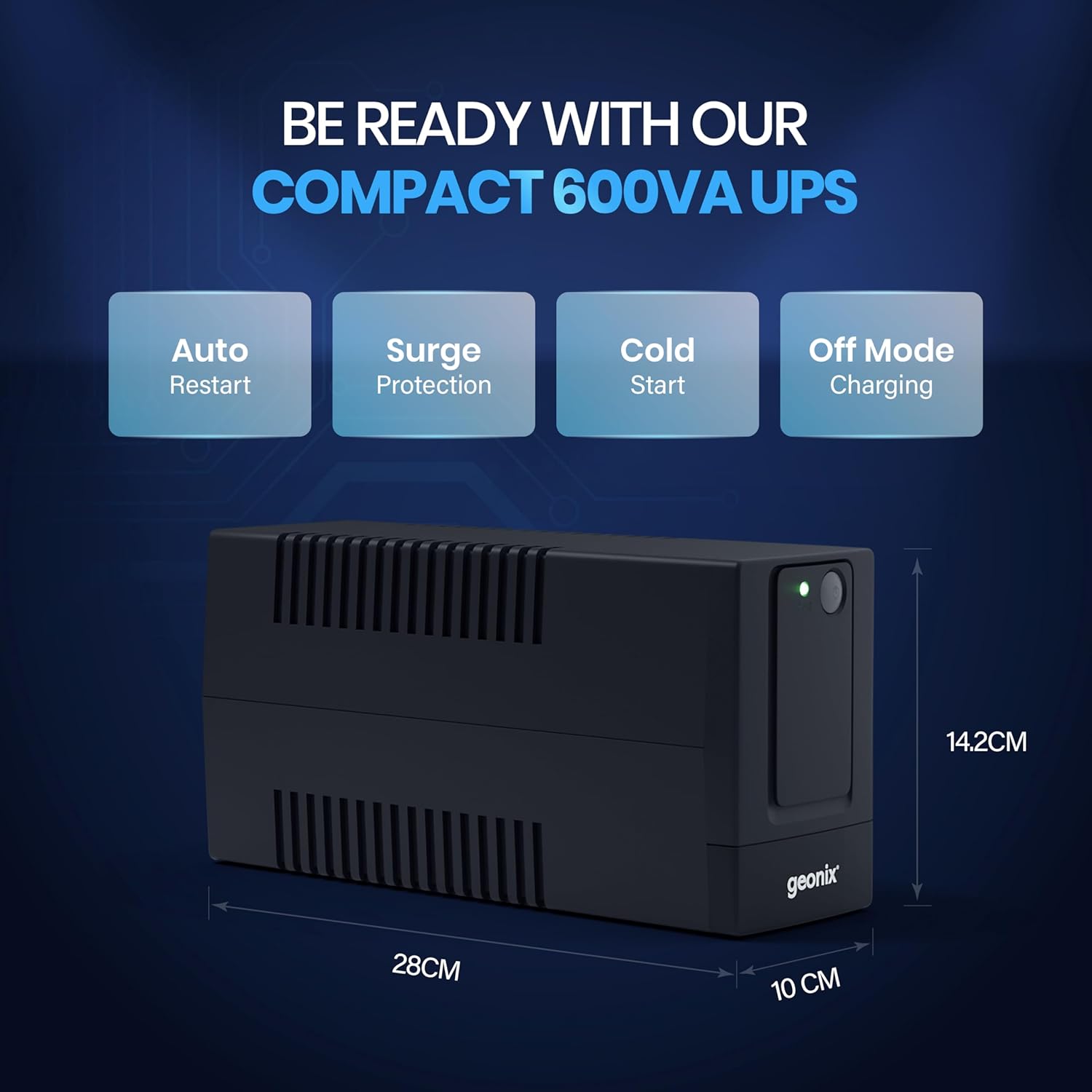 GEONIX | GXUPS600VA UPS | 600VA/360W Uninterruptible Power Supply | Voltage Regulator | 3 Output Sockets | 2-Year Warranty