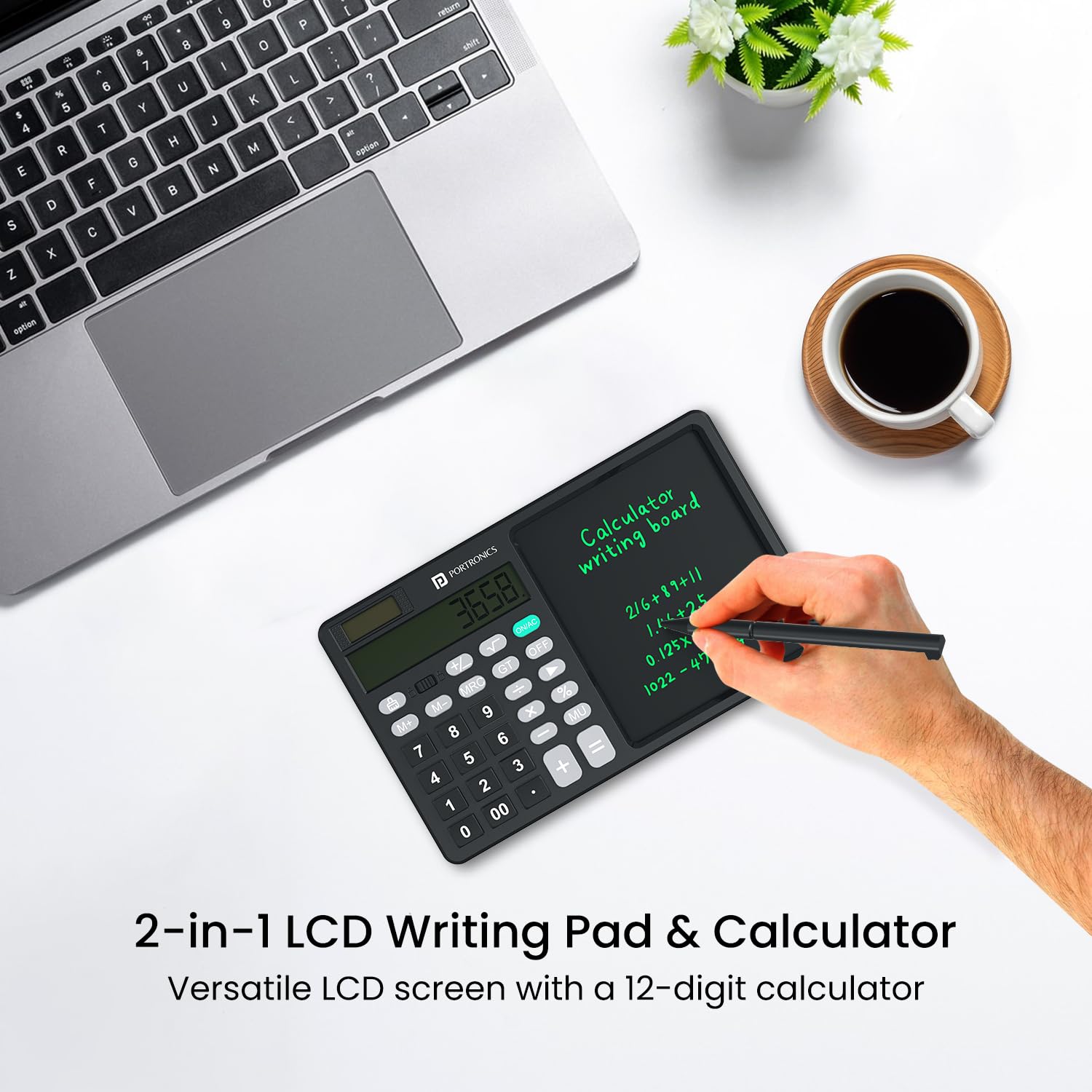 Portronics | Ruffpad Calc 2 LCD Writing Tablet & Digital Calculator | POR-2371 | 5.5" Writing Pad | Stylus | Black