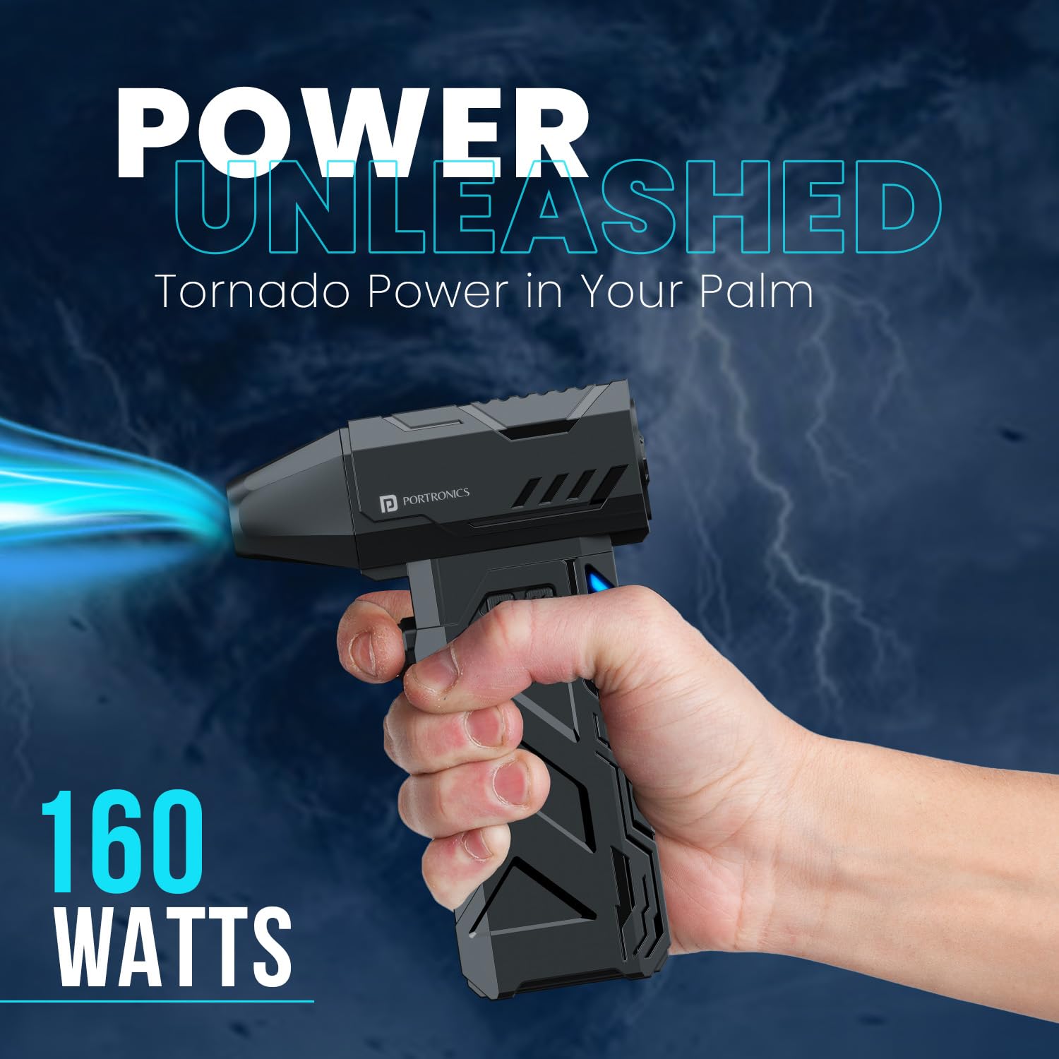 Portronics Tornado Air Duster | 130000 RPM Mini Handheld Blower | Rechargeable Type-C | Black