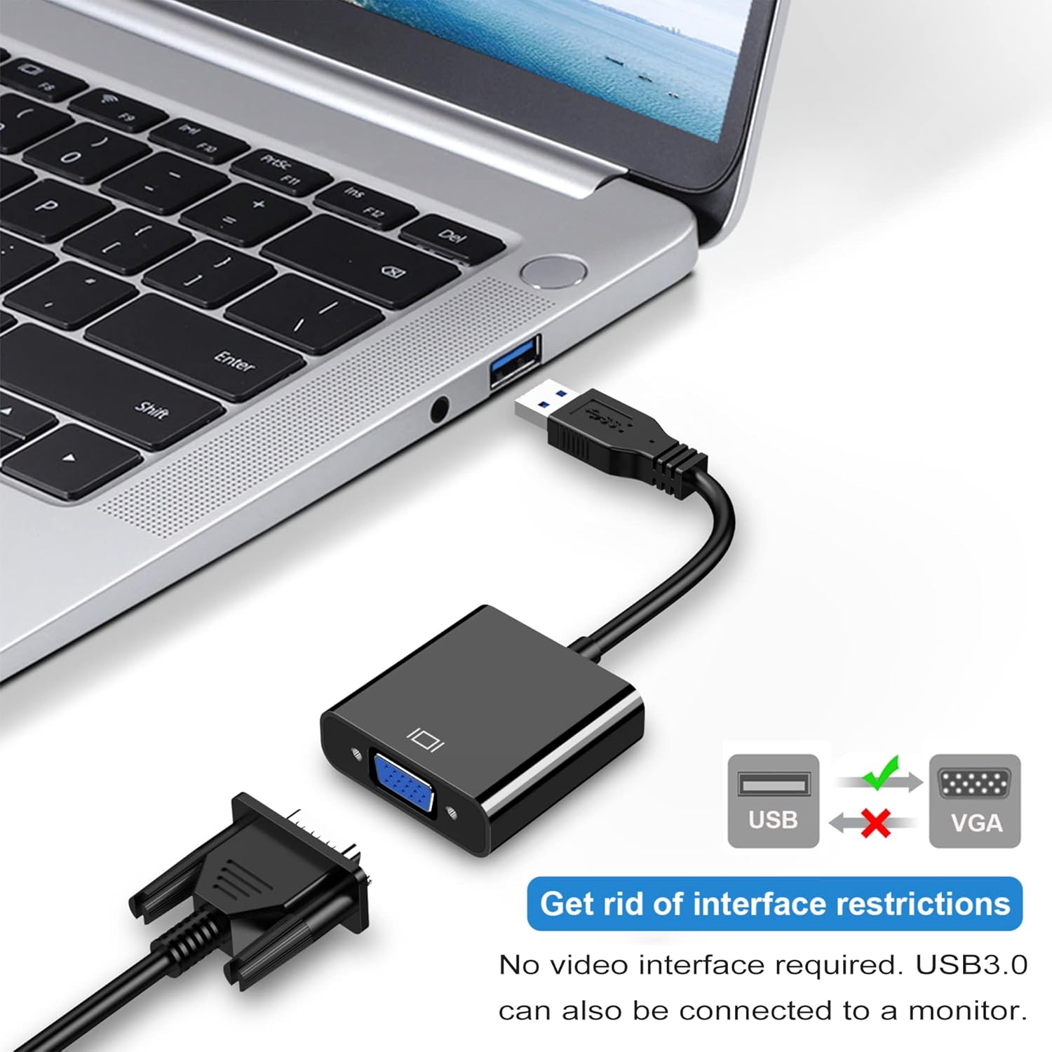 USB to VGA Converter | USB-A to VGA Display Adapter | External Monitor Converter for PC & Laptop
