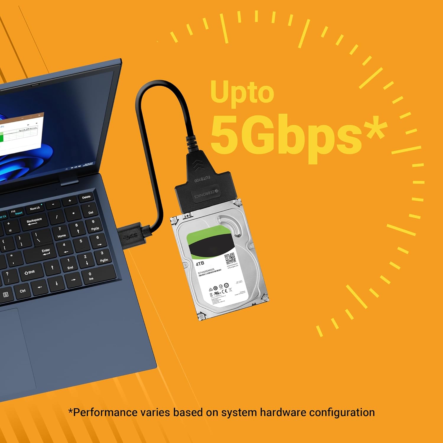 ZEBRONICS | UTS100 USB 3.0 to SATA Adapter Cable | 2.5" HDD SSD Converter | 5Gbps | Plug & Play | Black