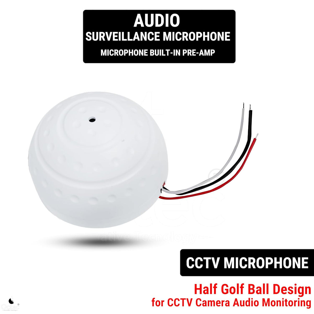 Octec | CCTV Audio Surveillance Microphone | Ceiling Mount Noise Reduction Security Pickup Mic | High Sensitivity | White