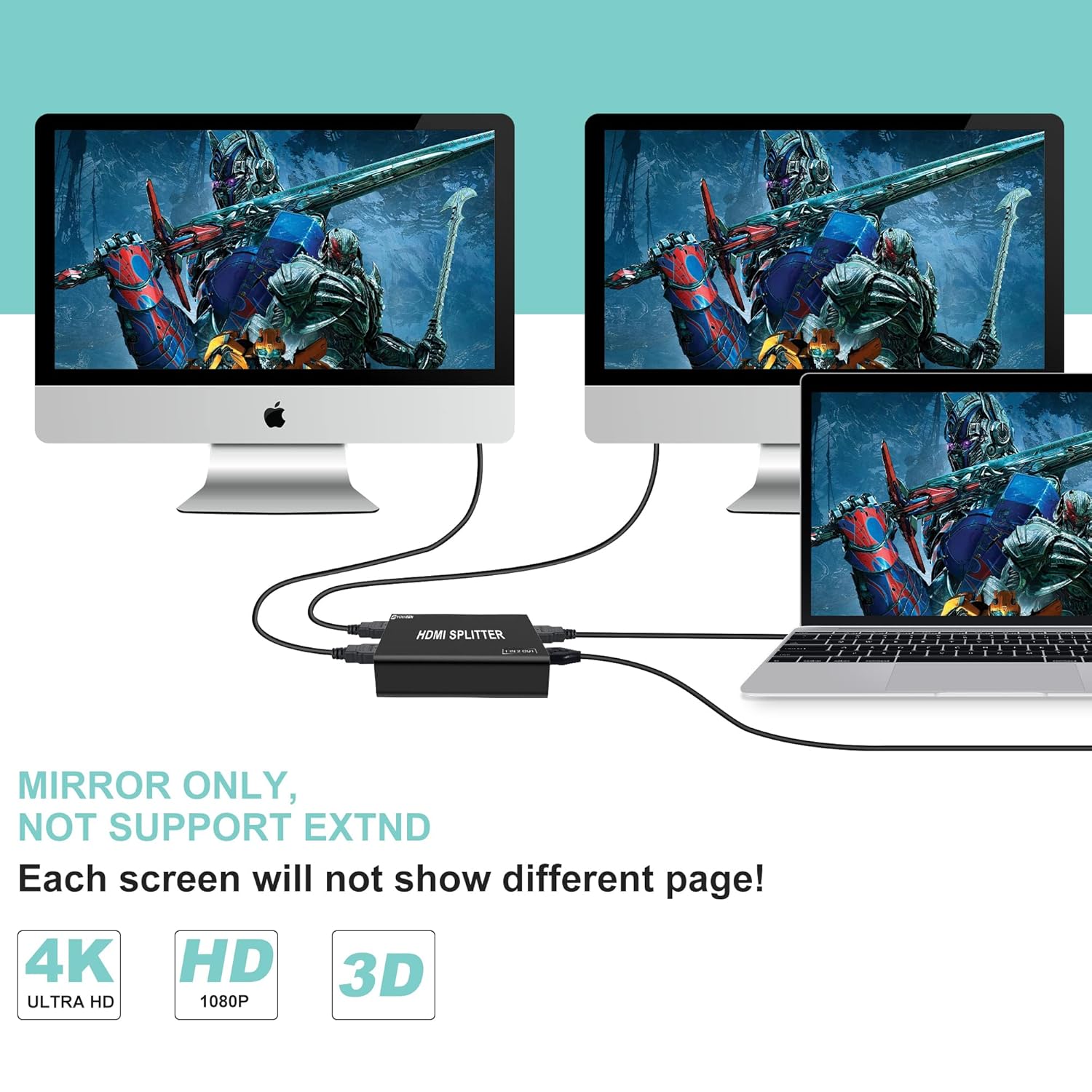 F049 4K 2K HDMI Splitter | HDMI 1x2 Splitter for HDTV | Ultra HD Display Distribution Adapter