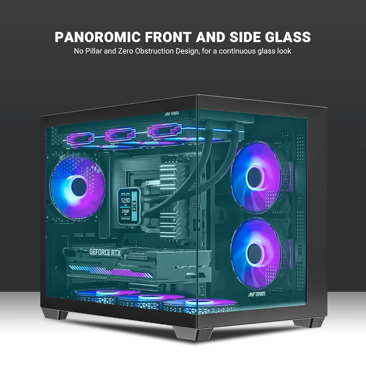 Ant Esports | Crystal X6 Mini Gaming Cabinet | Micro ATX & Mini ITX Mid Tower Case | 6 Pre-Installed ARGB Fans | Black