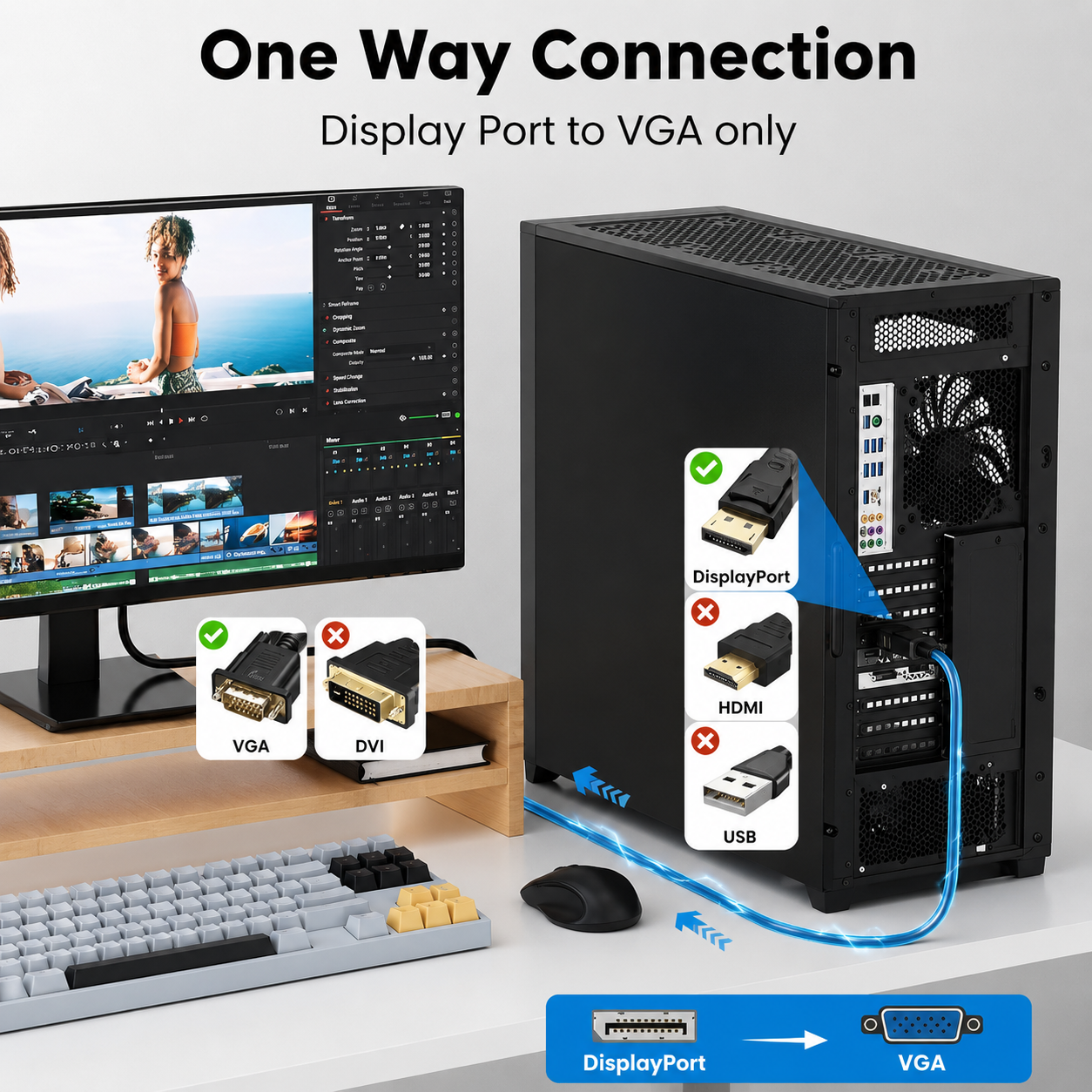 Techie DisplayPort to VGA Cable | 1.8 Meter | Full HD 1080p | DP 1.2 to VGA Converter Cable