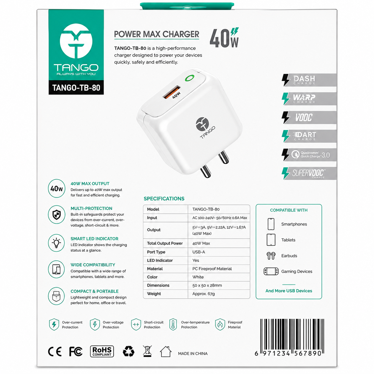 Tango | Mobile Charger | Tango-TB-80 | Fast Charging Adapter