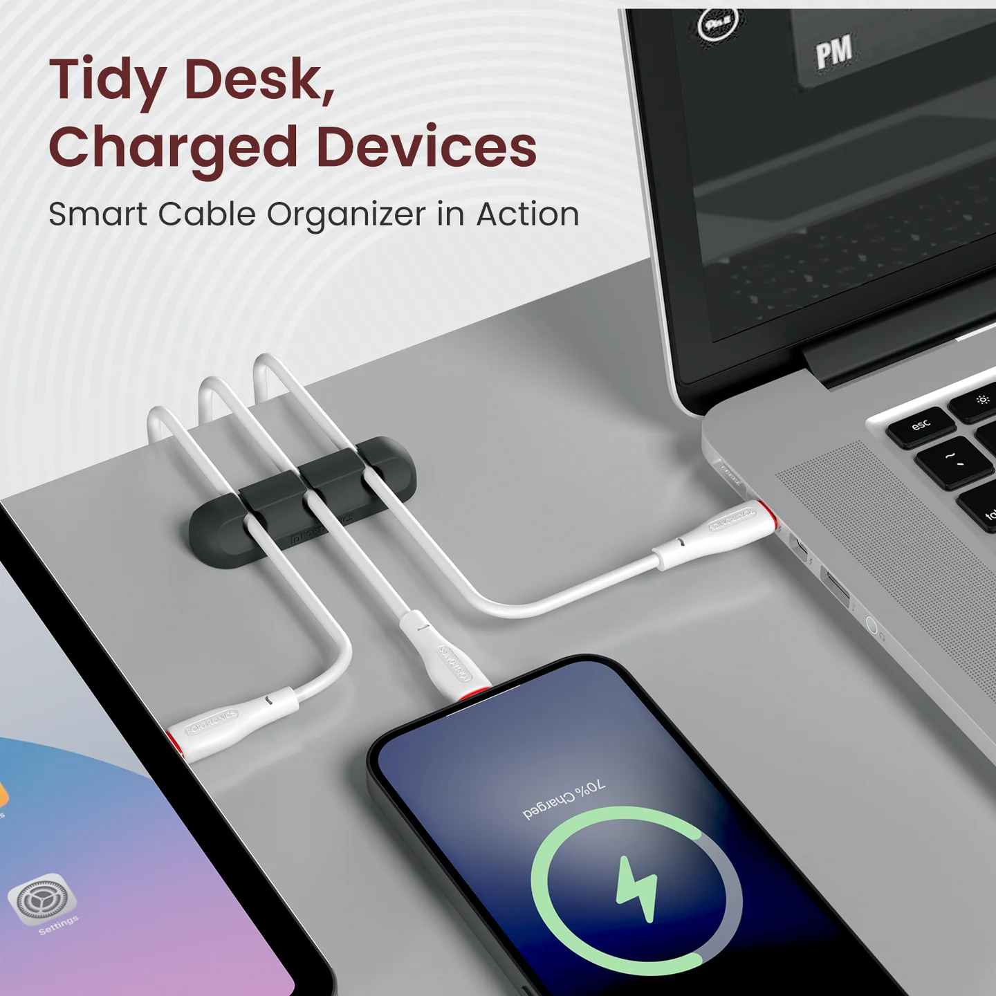 Portronics Griplet 3 POR 3103 Cable Organizer | Silicone Cable Management Clips | Desk Wire Holder