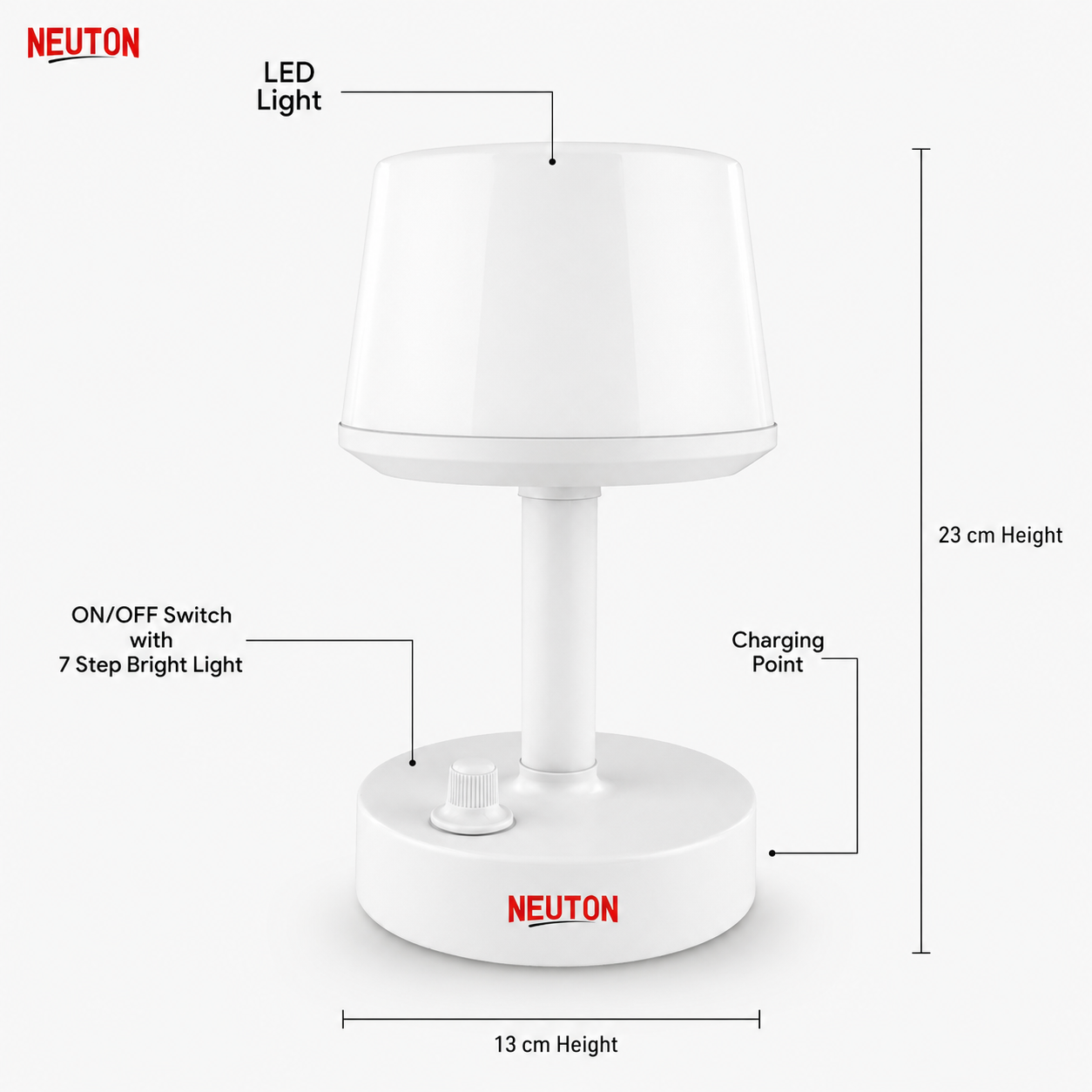 Neuton Galaxy Rechargeable Desk Study Lamp | 4 Light Modes | Solar Charging | 22cm White LED Lamp
