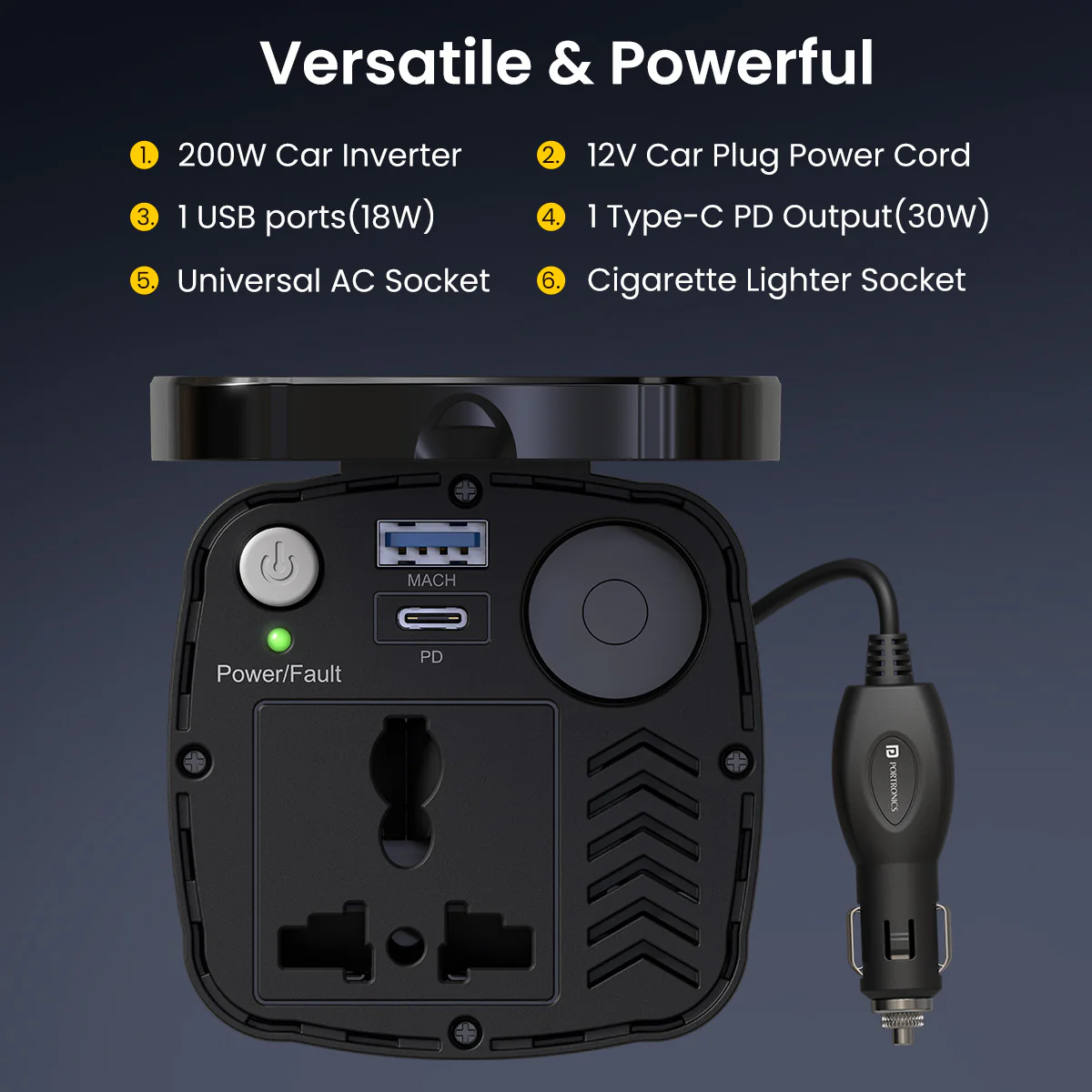 Portronics Car Power One | Universal AC Socket | Dual USB Output | Laptop Car Charger