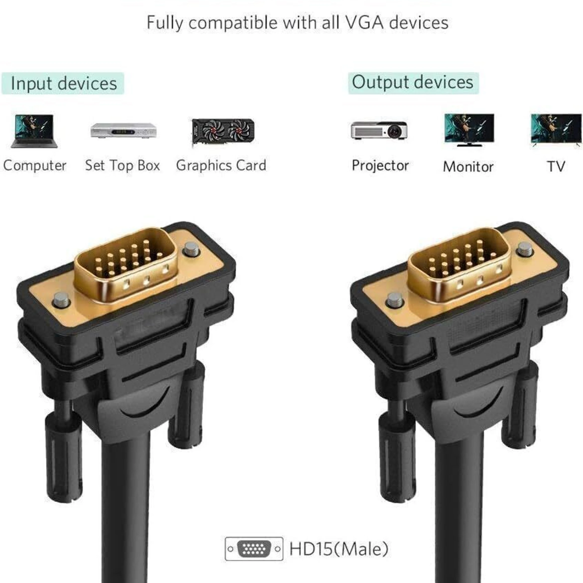 Kelingtone KA-VG36 VGA Cable 15M | VGA Male to Male Monitor Cable | Display Cable for PC, Monitor & Projector