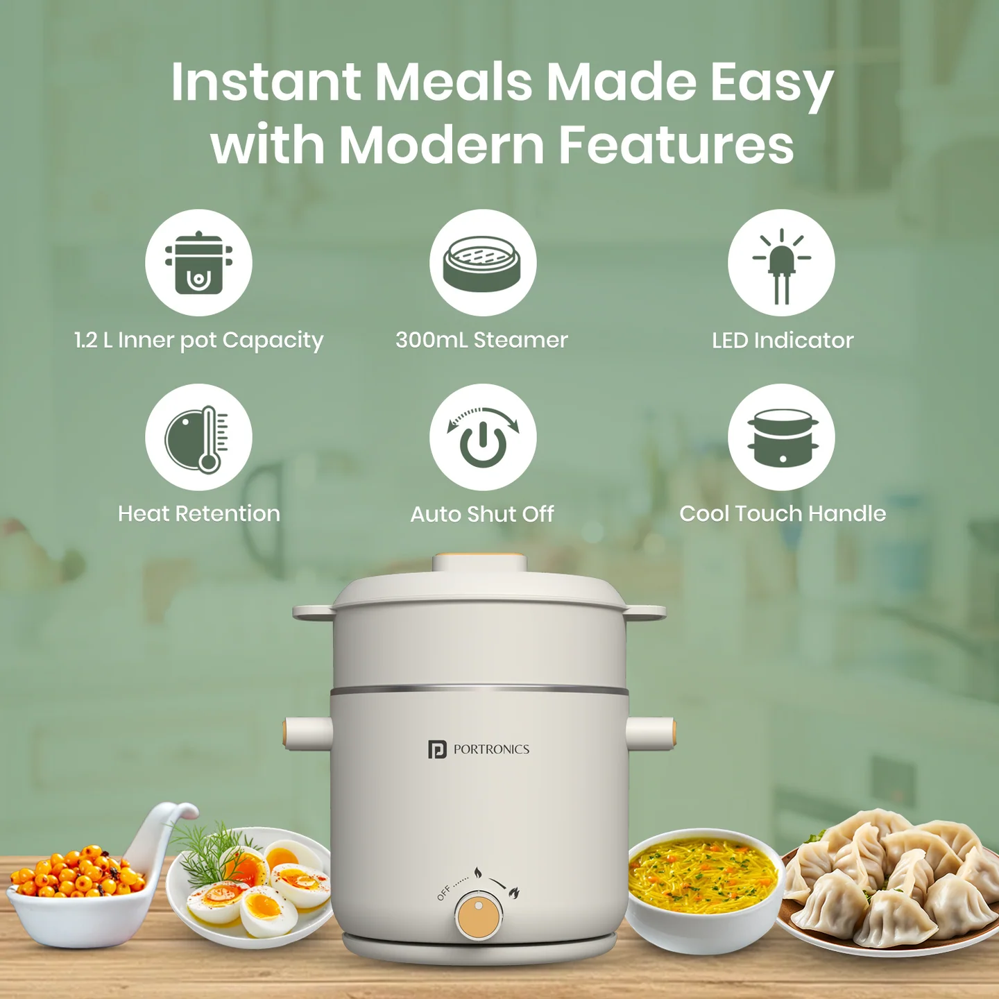 Portronics AnyMeal | 1.5L Electric Kettle | Dual Heat Setting | 360° Swivel Base