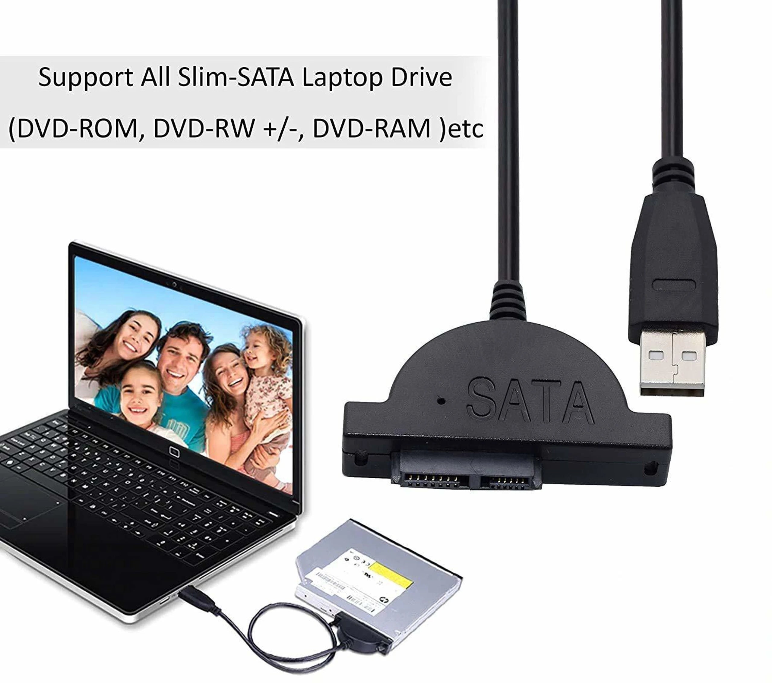 USB to SATA DVD Converter | External Optical Drive Adapter | USB-A SATA DVD Drive Converter Cable