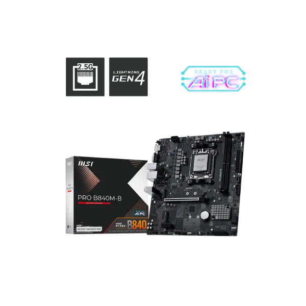 MSI PRO B840M-B mATX AMD Ryzen 9000 Series Motherboard with DDR5, PCIe 4.0, 2.5G LAN & Type-C