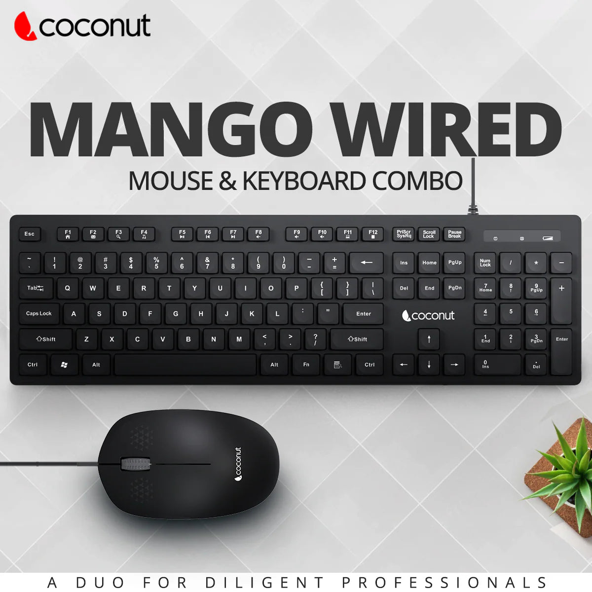 COCONUT | Wired Keyboard & Mouse Combo | Mango | USB Compatible