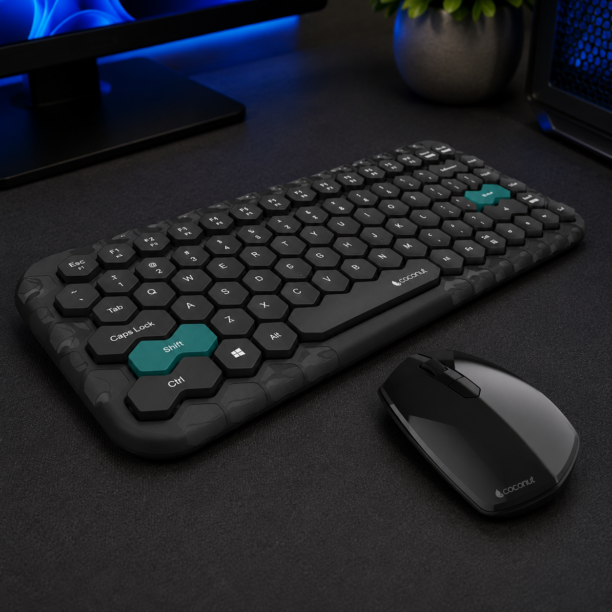 Coconut Retro Vintage Tricolour Wireless Keyboard & Mouse Combo | 2.4GHz USB Keyboard and Mouse Set