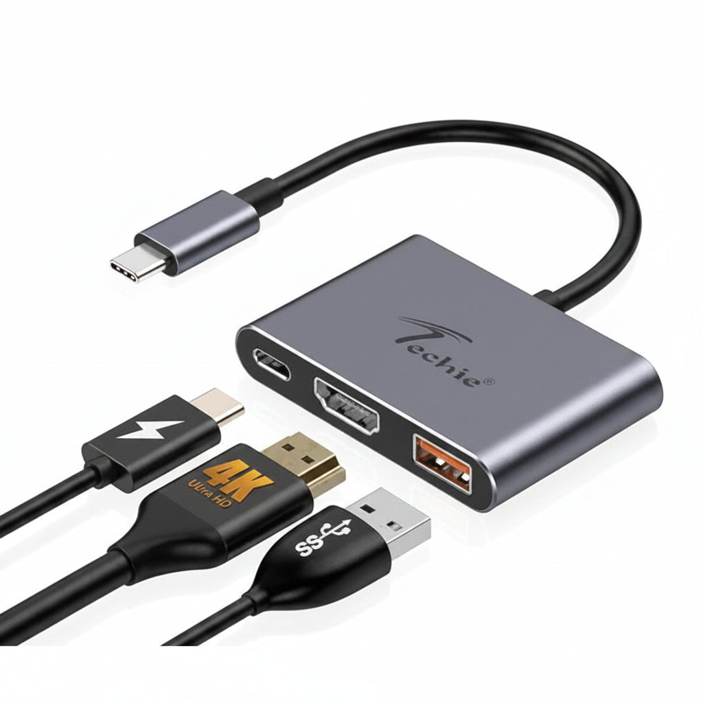 Techie | Type-C 3-in-1 Hub | HUBTC8 | Universal Compatibility