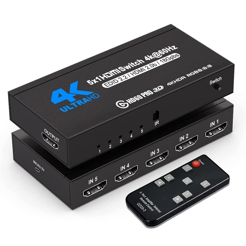 V-TEK 5 Port HDMI Switch | 5-in-1 HDMI Switcher | Multi Device HDMI Selector Box