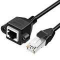 FEDUS | Cat6 RJ45 Panel Mount Ethernet Extension Cable | 14 Inch Male to Female | Shielded LAN Extension Cable | Black