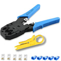 COOLCOLD | 3-in-1 RJ45 Crimping Tool Kit | Wire Stripper, Cutter & Crimper | RJ45 RJ11 RJ12 | Cat5e/Cat6 LAN Tool with 5 Connectors & 5 Boot Covers