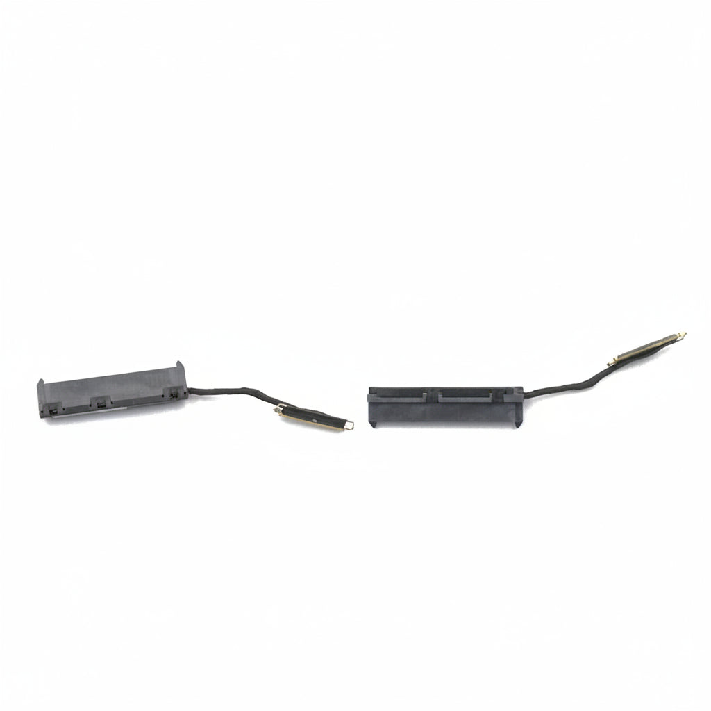 Two black electronic connectors on a white background