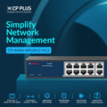 CP PLUS | CP-ANW-HPU8H2-N12 8 Port PoE Switch | 2 Uplink Ports | AI PoE Watchdog | High-Speed Ethernet Switch