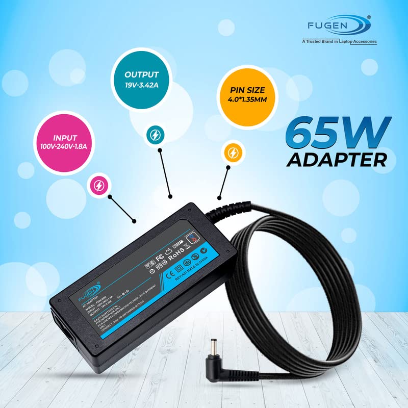 Fugen 65W Laptop Charger for ASUS VivoBook E201 E203 Series | 19V 3.42A Adapter | 4.0x1.35mm Pin