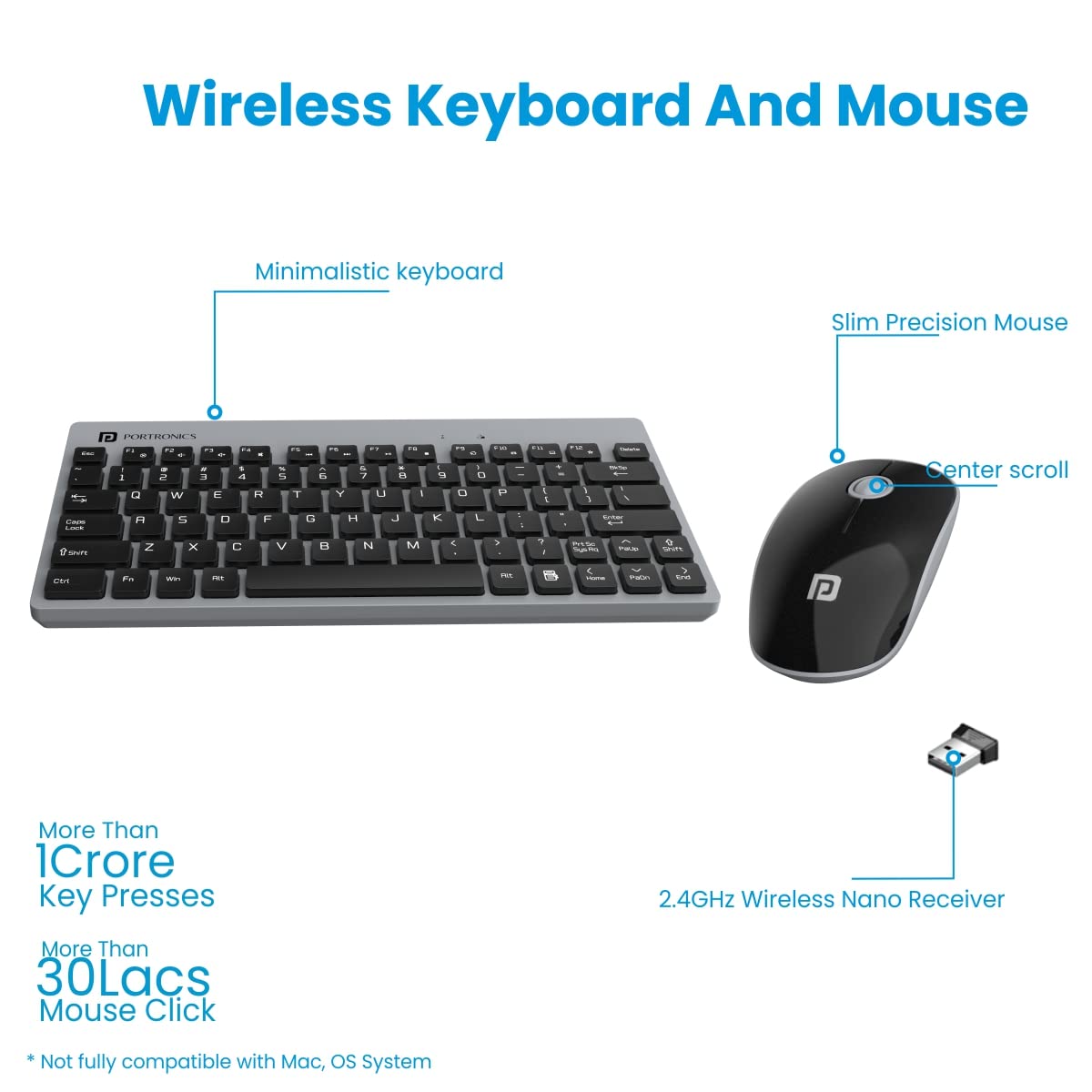 Wireless Keyboard & Mouse Kit | 2.4GHz USB Keyboard and Mouse Combo | Wireless Desktop Set