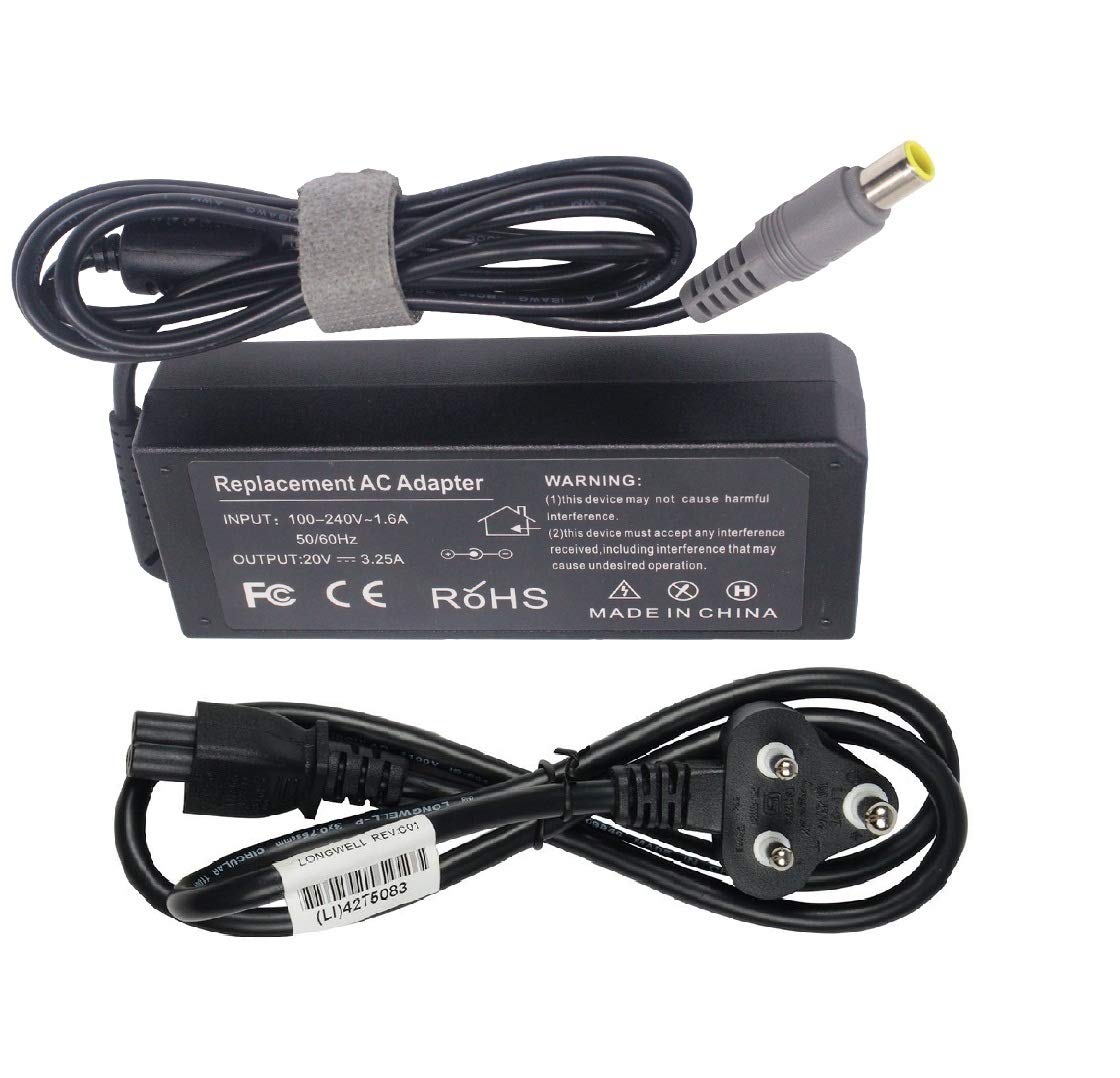 Techie 65W Laptop Charger for Lenovo Big Pin | 20V 3.25A Power Adapter | Lenovo Replacement Charger