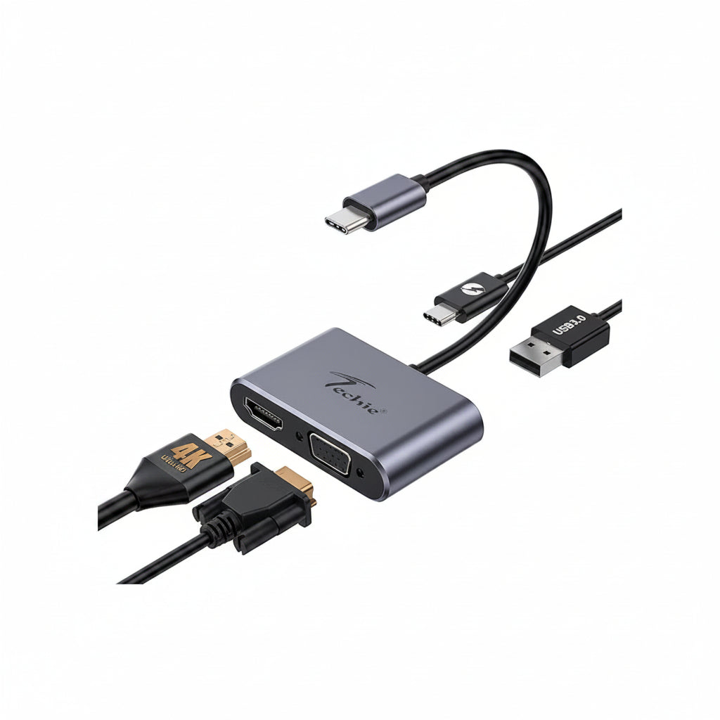 Techie | Type-C 4-in-1 Hub | HUBTC12 | Universal Compatibility