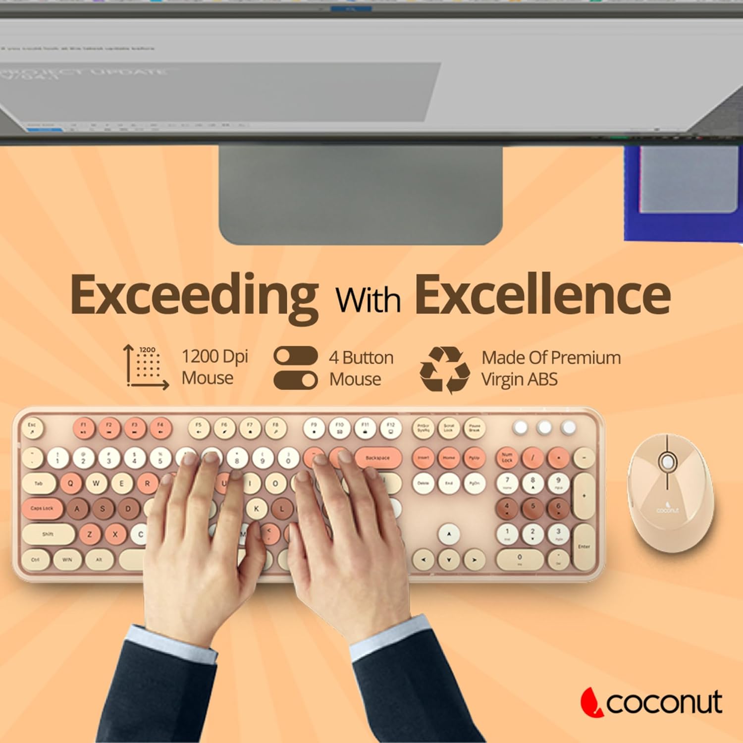 Coconut Classic Wireless Keyboard & Mouse Combo | 2.4GHz USB Keyboard and Mouse for PC & Laptop