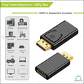 VectByte | DisplayPort to HDMI 1080P 60Hz Adapter | DP Male to HDMI Male Converter | Plug & Play | Black